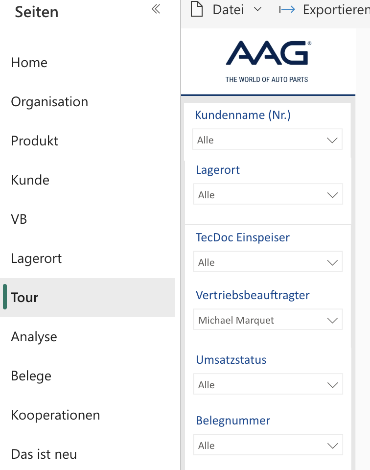 Power BI Seitenleiste mit Tour-Filtern